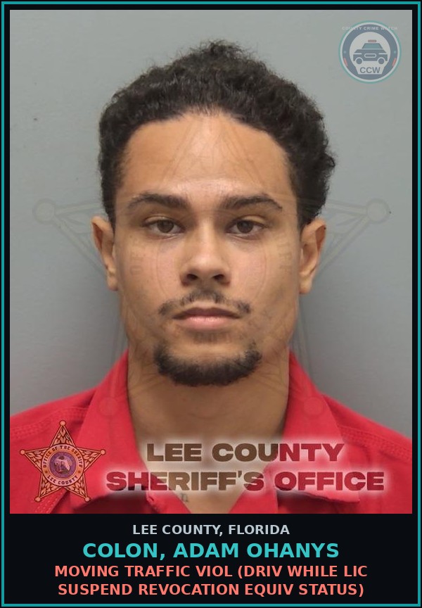 Booking mugshot of COLON, ADAM OHANYS in Lee County