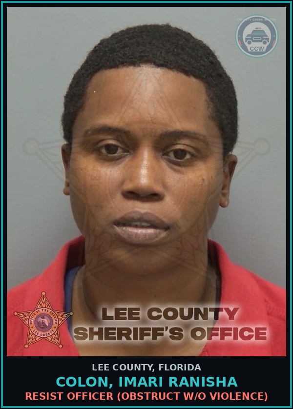 Booking mugshot of COLON, IMARI RANISHA in Lee County