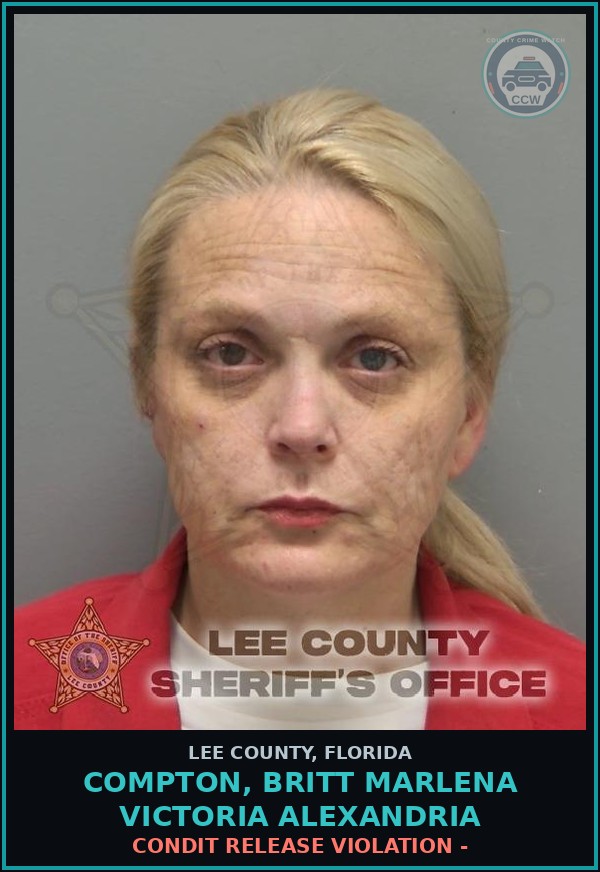 Booking mugshot of COMPTON, BRITT MARLENA VICTORIA ALEXANDRIA in Lee County