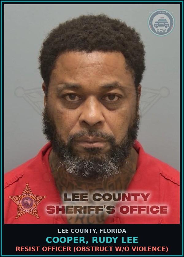 Booking mugshot of COOPER, RUDY LEE in Lee County