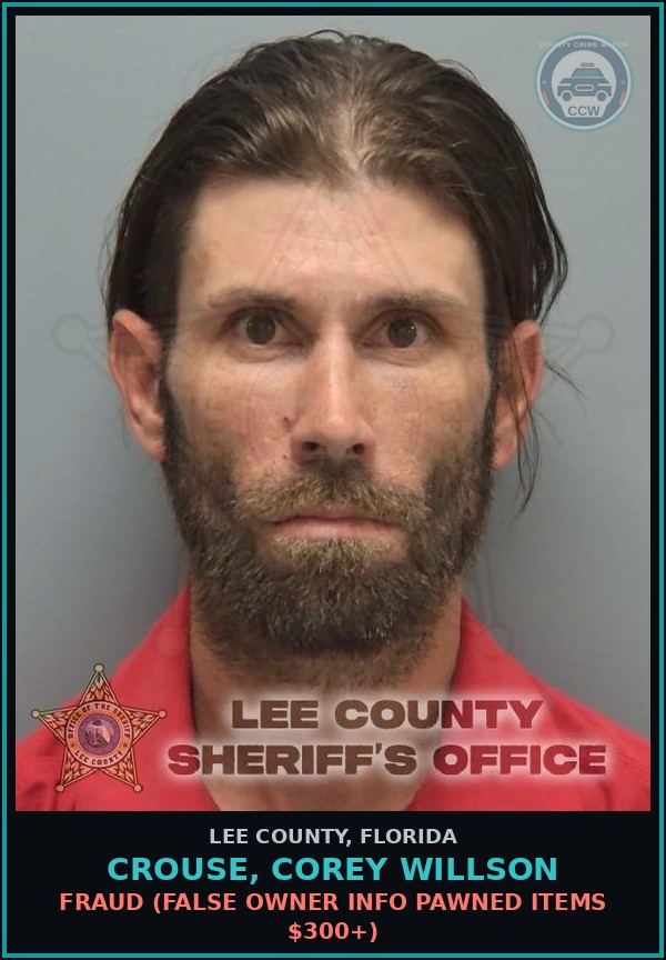 Booking mugshot of CROUSE, COREY WILLSON in Lee County