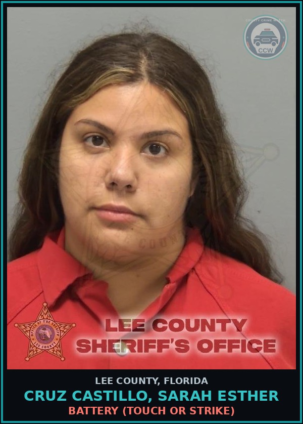 Booking mugshot of CRUZ CASTILLO, SARAH ESTHER in Lee County