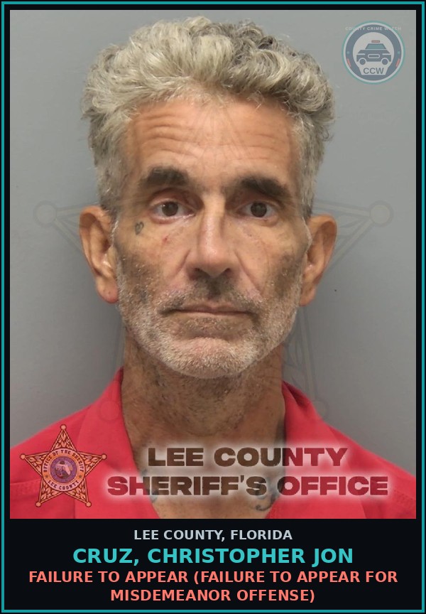 Booking mugshot of CRUZ, CHRISTOPHER JON in Lee County