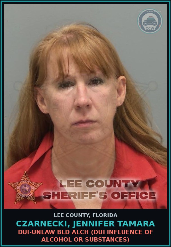 Booking mugshot of CZARNECKI, JENNIFER TAMARA in Lee County