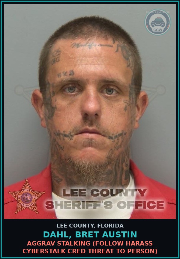 Booking mugshot of DAHL, BRET AUSTIN in Lee County