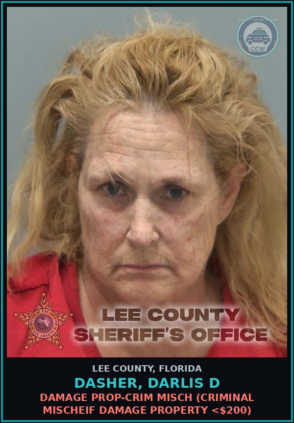 Booking mugshot of DASHER, DARLIS D in Lee County