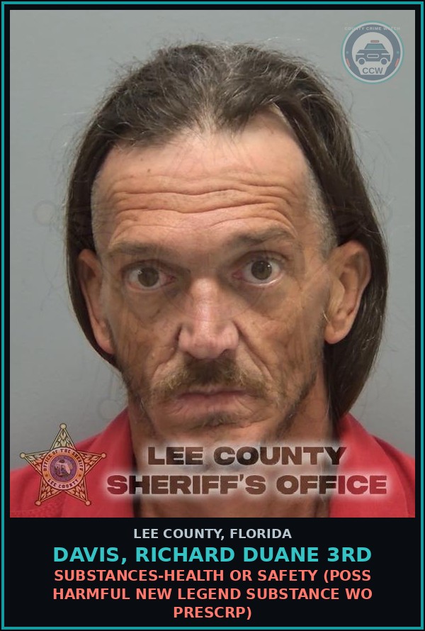 Booking mugshot of DAVIS, RICHARD DUANE 3RD in Lee County
