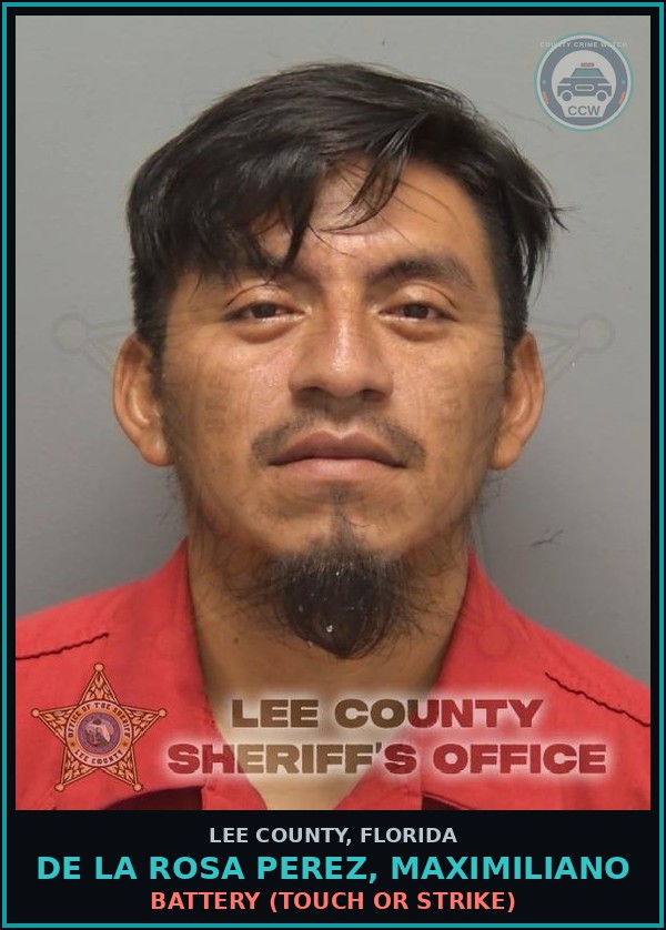 Booking mugshot of DE LA ROSA PEREZ, MAXIMILIANO in Lee County