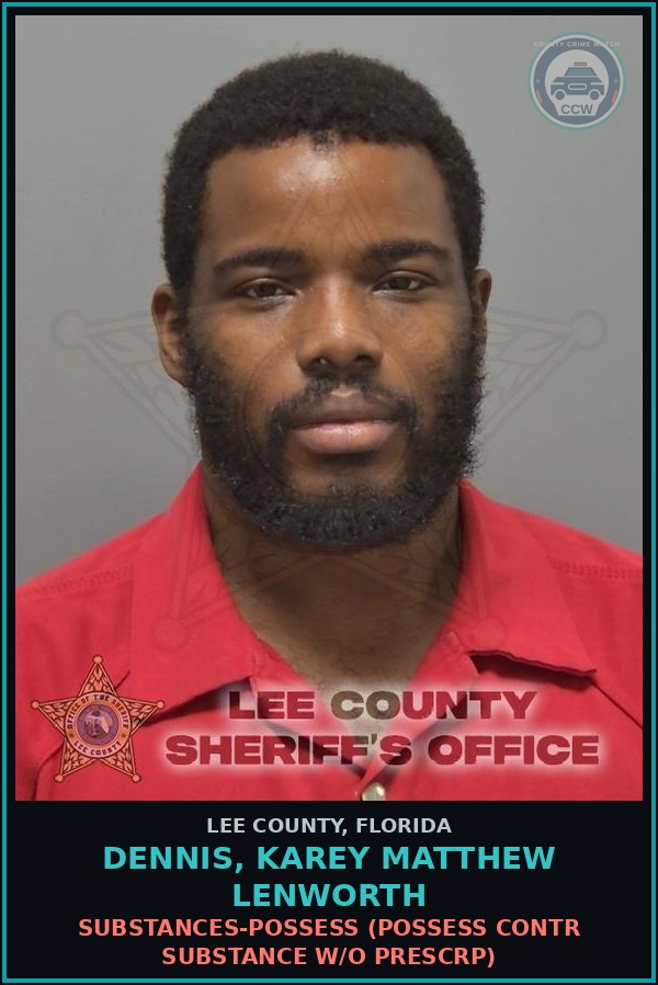 Booking mugshot of DENNIS, KAREY MATTHEW LENWORTH in Lee County