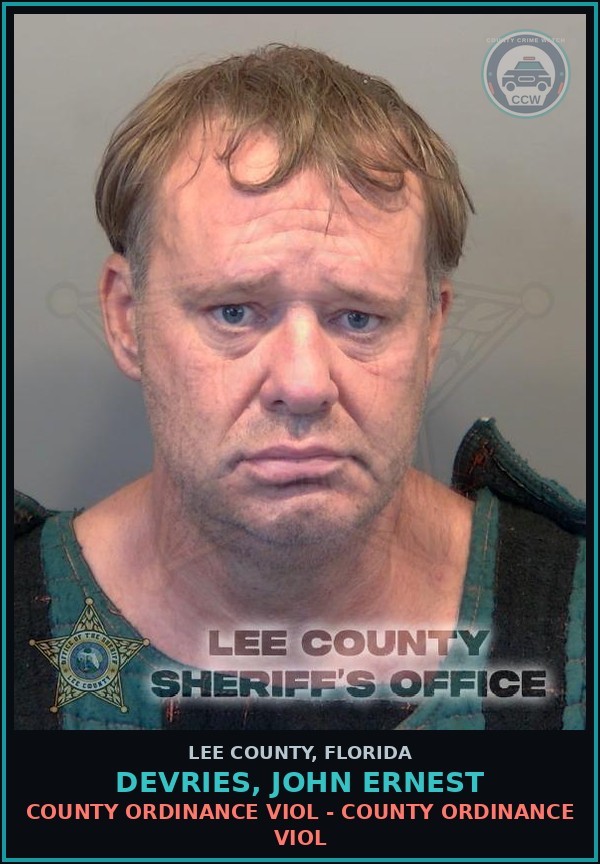 Booking mugshot of DEVRIES, JOHN ERNEST in Lee County