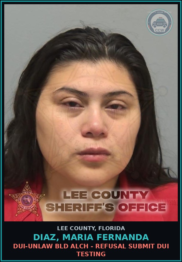 Booking mugshot of DIAZ, MARIA FERNANDA in Lee County