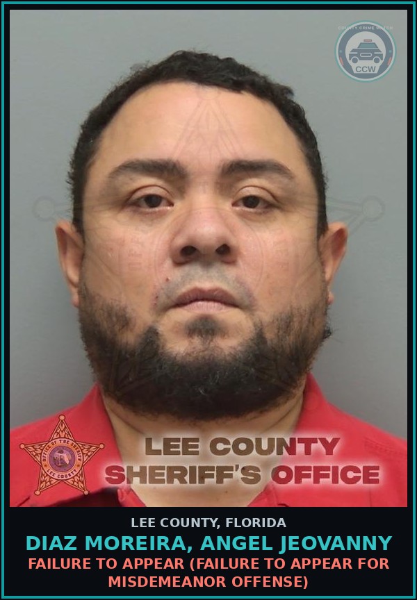 Booking mugshot of DIAZ MOREIRA, ANGEL JEOVANNY in Lee County