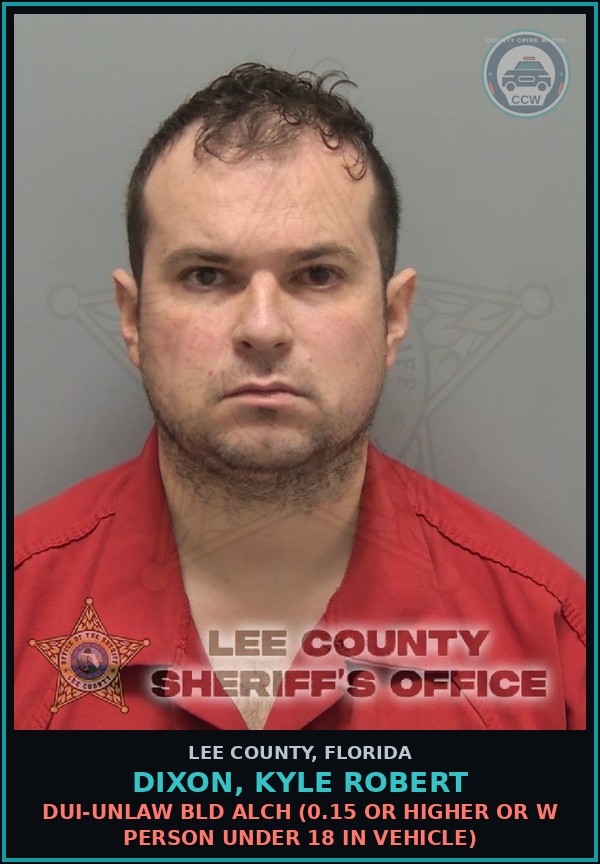 Booking mugshot of DIXON, KYLE ROBERT in Lee County