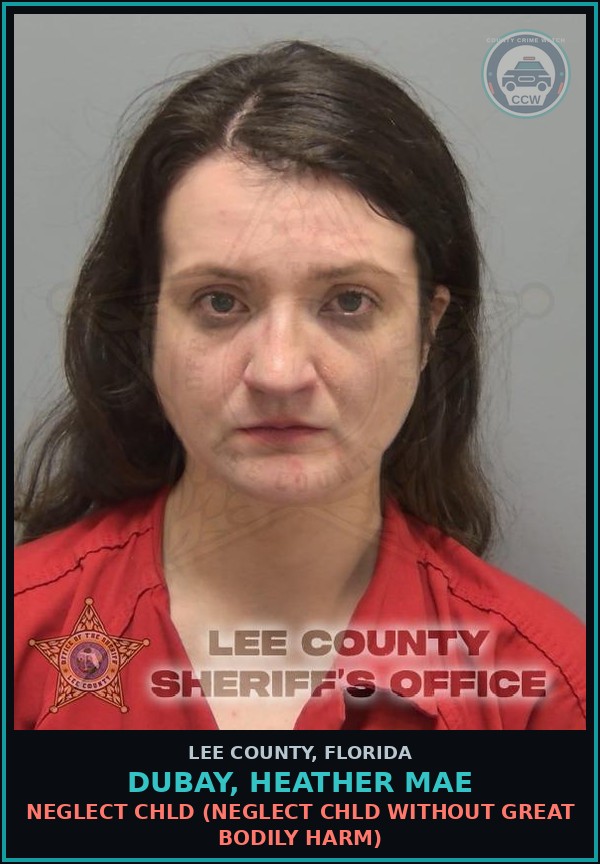 Booking mugshot of DUBAY, HEATHER MAE in Lee County
