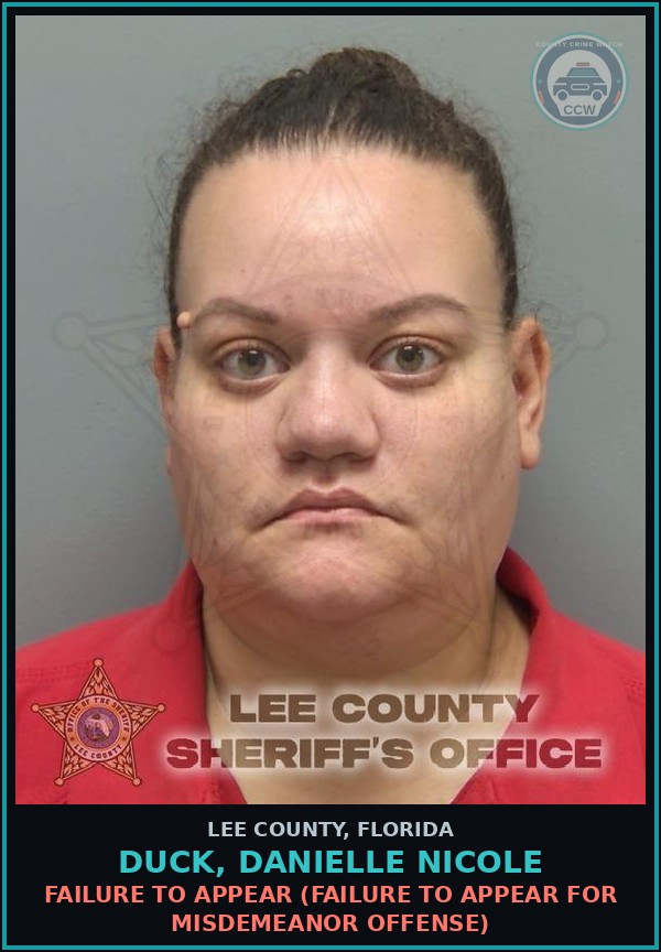 Booking mugshot of DUCK, DANIELLE NICOLE in Lee County