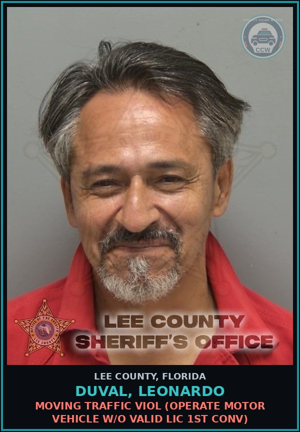 Booking mugshot of DUVAL, LEONARDO in Lee County