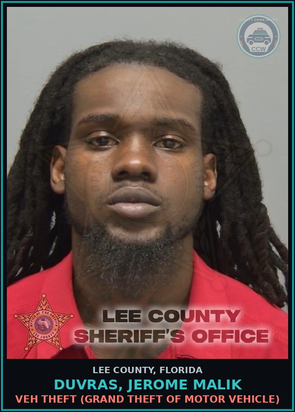 Booking mugshot of DUVRAS, JEROME MALIK in Lee County