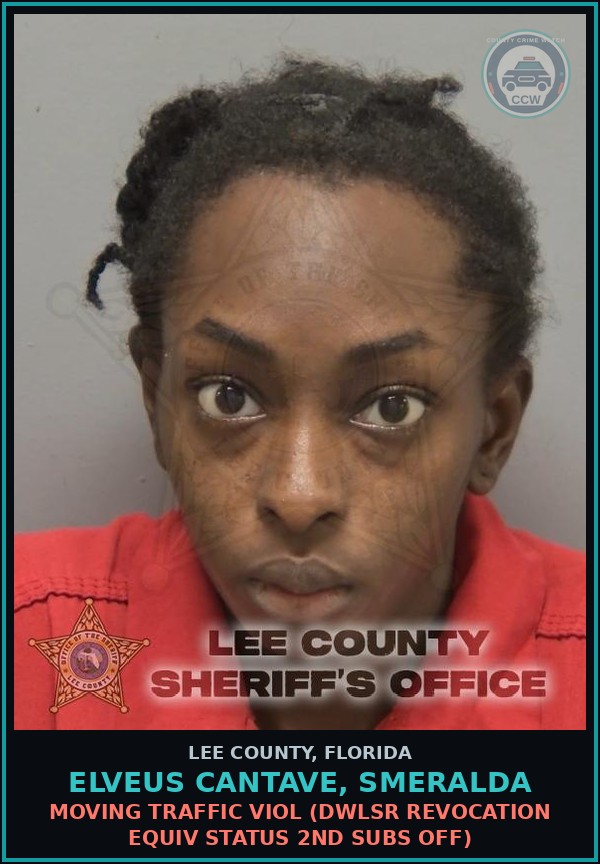 Booking mugshot of ELVEUS CANTAVE, SMERALDA in Lee County