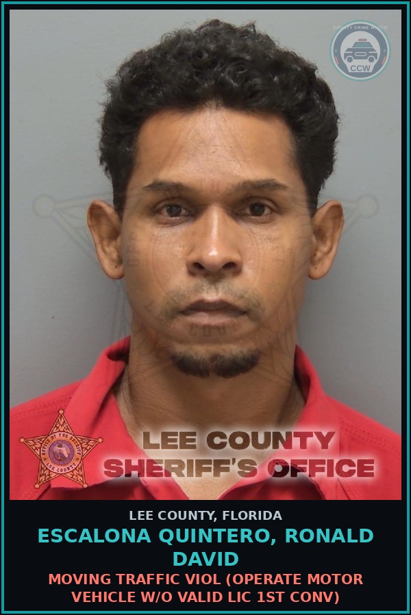 Booking mugshot of ESCALONA QUINTERO, RONALD DAVID in Lee County