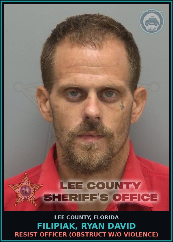 Booking mugshot of FILIPIAK, RYAN DAVID in Lee County