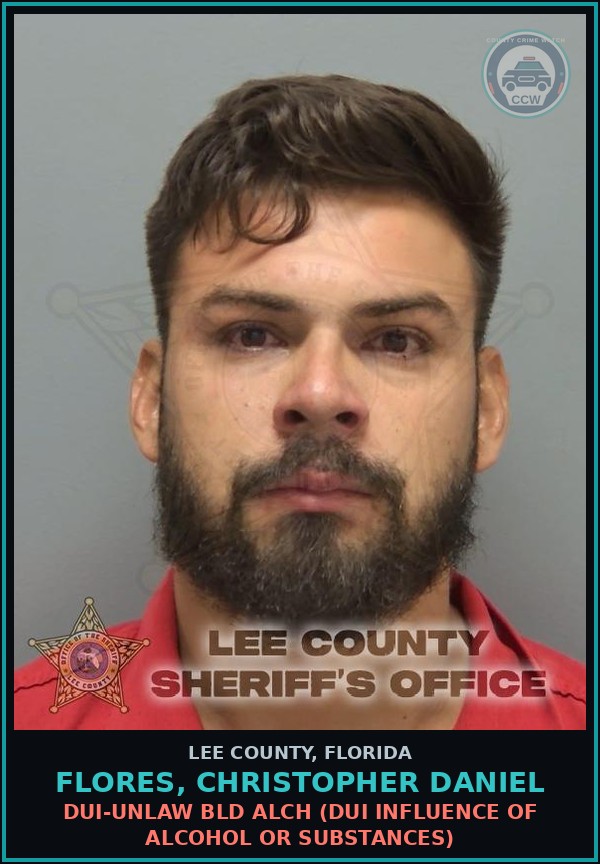Booking mugshot of FLORES, CHRISTOPHER DANIEL in Lee County