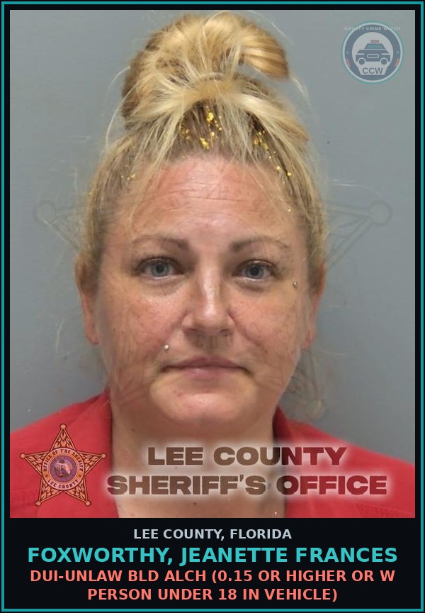 Booking mugshot of FOXWORTHY, JEANETTE FRANCES in Lee County