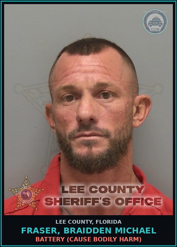 Booking mugshot of FRASER, BRAIDDEN MICHAEL in Lee County