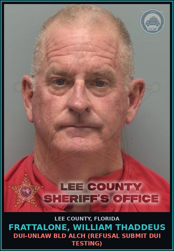 Booking mugshot of FRATTALONE, WILLIAM THADDEUS in Lee County