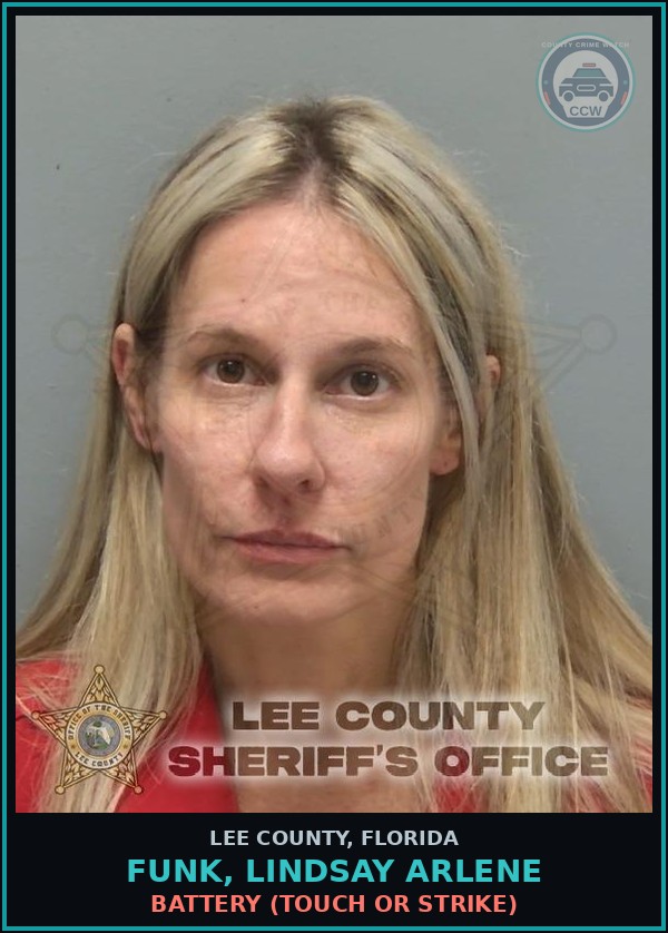 Booking mugshot of FUNK, LINDSAY ARLENE in Lee County