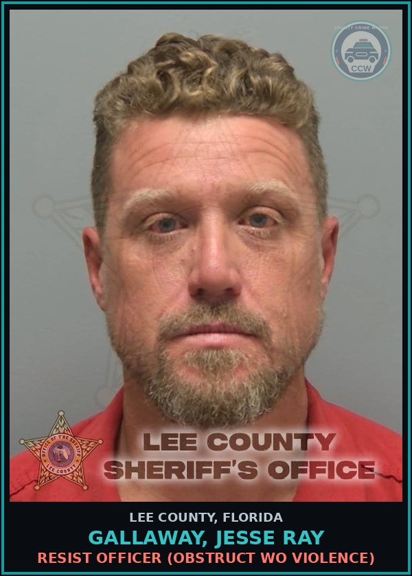 Booking mugshot of GALLAWAY, JESSE RAY in Lee County