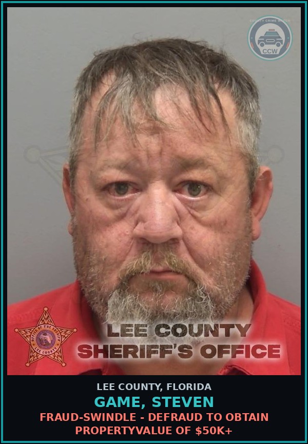 Booking mugshot of GAME, STEVEN in Lee County