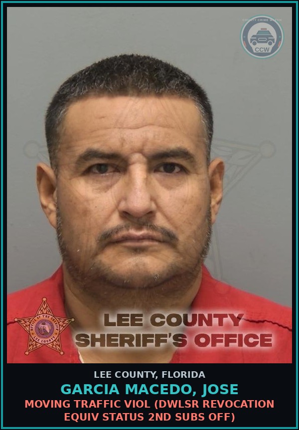 Booking mugshot of GARCIA MACEDO, JOSE in Lee County