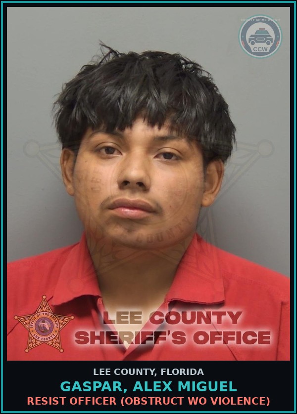 Booking mugshot of GASPAR, ALEX MIGUEL in Lee County