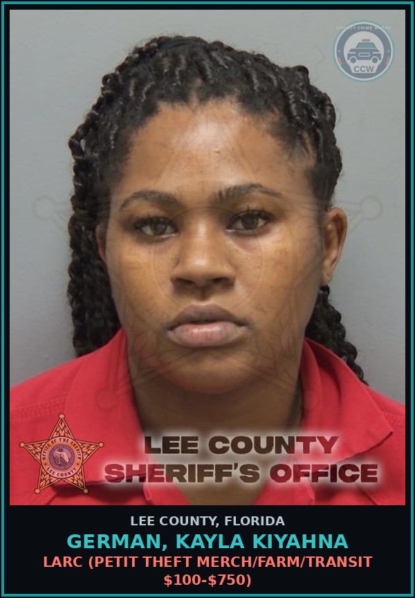 Booking mugshot of GERMAN, KAYLA KIYAHNA in Lee County