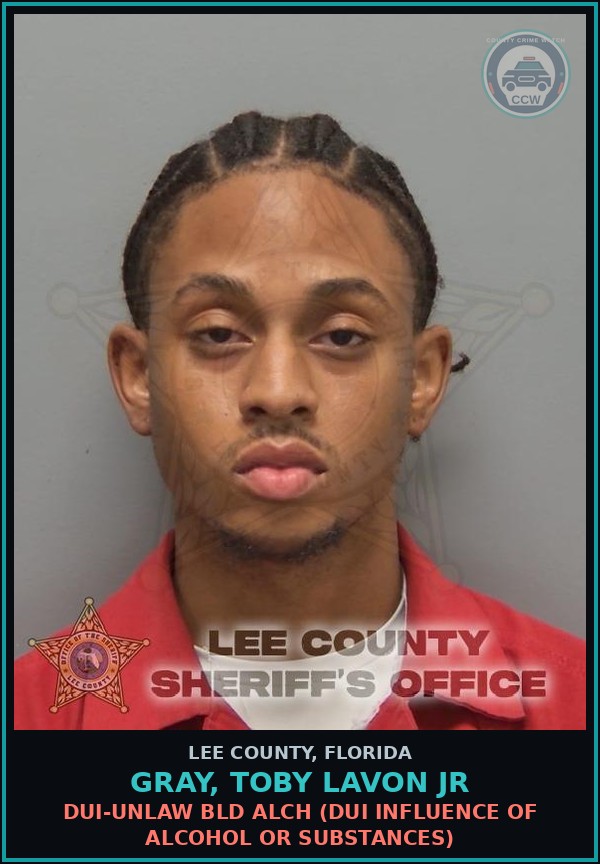 Booking mugshot of GRAY, TOBY LAVON JR in Lee County