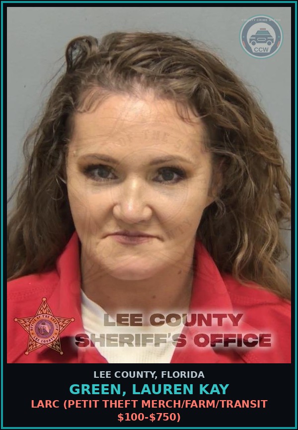 Booking mugshot of GREEN, LAUREN KAY in Lee County