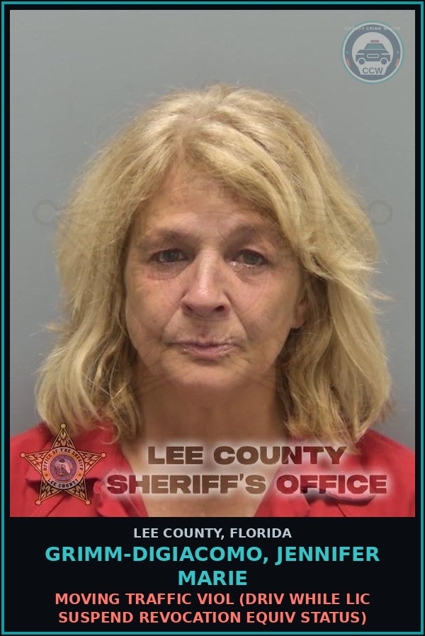 Booking mugshot of GRIMM-DIGIACOMO, JENNIFER MARIE in Lee County