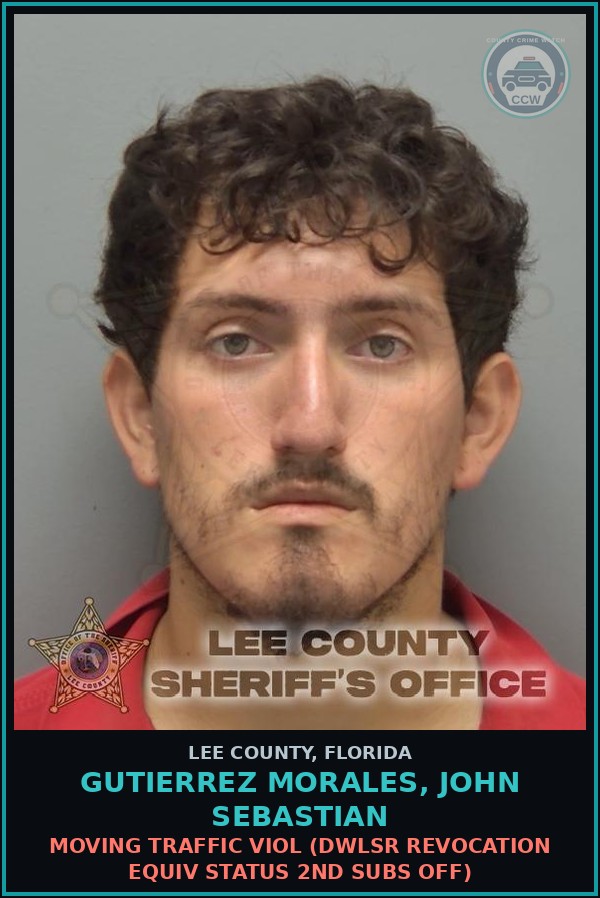 Booking mugshot of GUTIERREZ MORALES, JOHN SEBASTIAN in Lee County