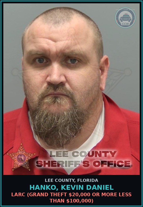 Booking mugshot of HANKO, KEVIN DANIEL in Lee County