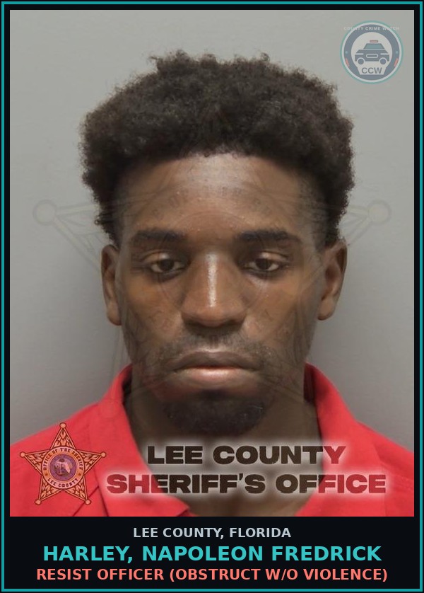 Booking mugshot of HARLEY, NAPOLEON FREDRICK in Lee County