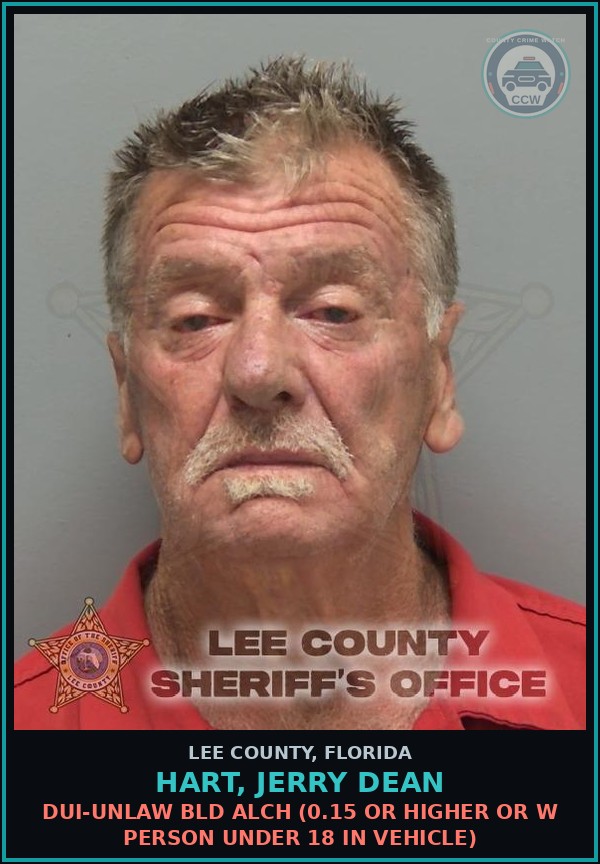 Booking mugshot of HART, JERRY DEAN in Lee County