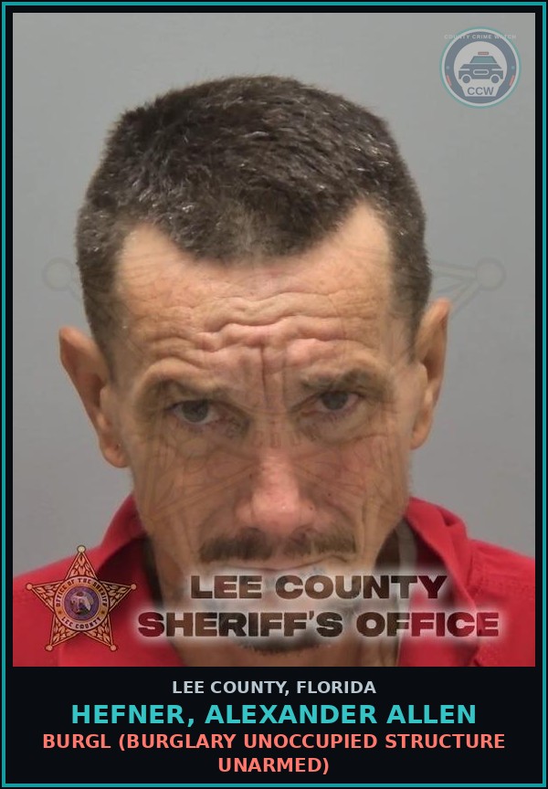 Booking mugshot of HEFNER, ALEXANDER ALLEN in Lee County