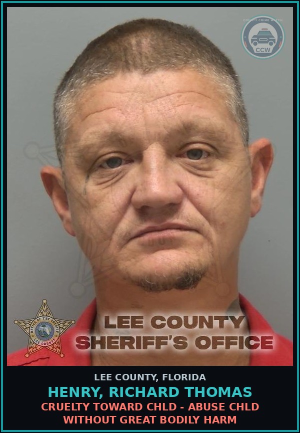 Booking mugshot of HENRY, RICHARD THOMAS in Lee County