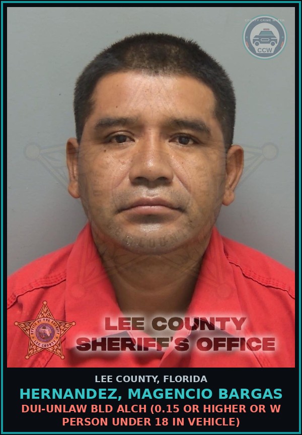 Booking mugshot of HERNANDEZ, MAGENCIO BARGAS in Lee County