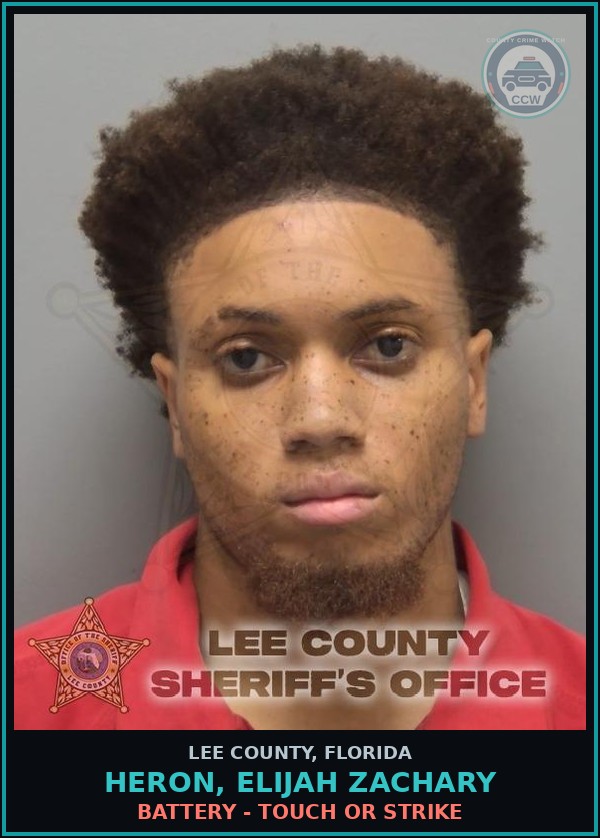Booking mugshot of HERON, ELIJAH ZACHARY in Lee County