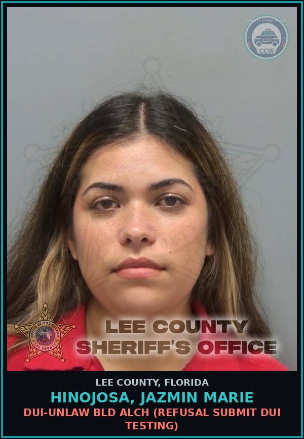 Booking mugshot of HINOJOSA, JAZMIN MARIE in Lee County