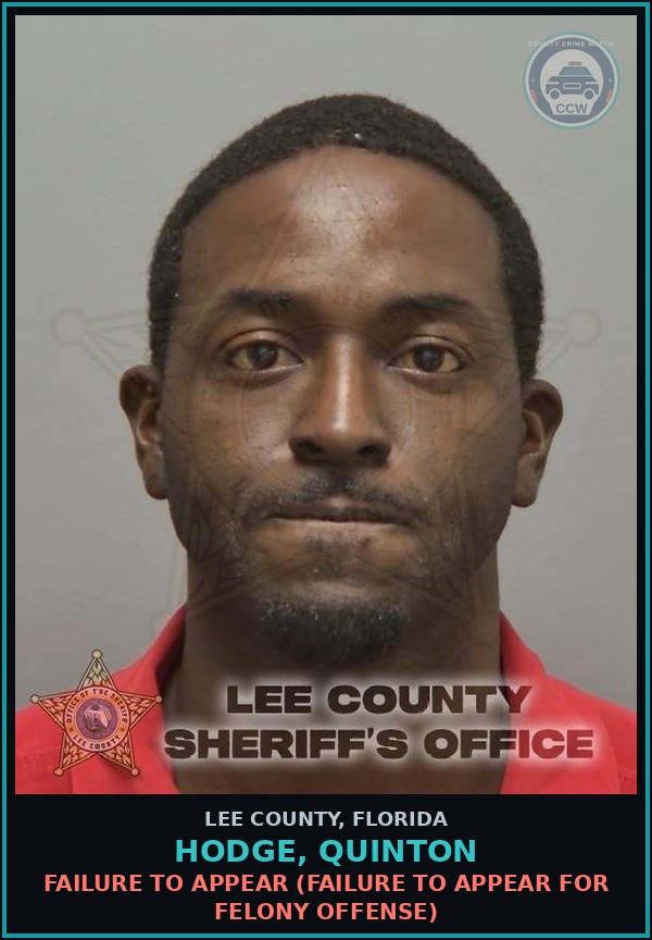 Booking mugshot of HODGE, QUINTON in Lee County