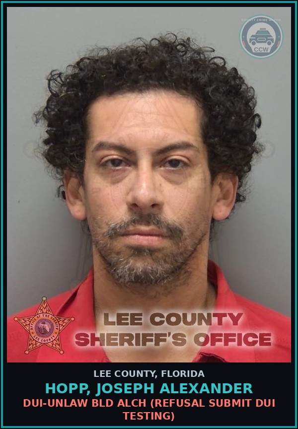 Booking mugshot of HOPP, JOSEPH ALEXANDER in Lee County