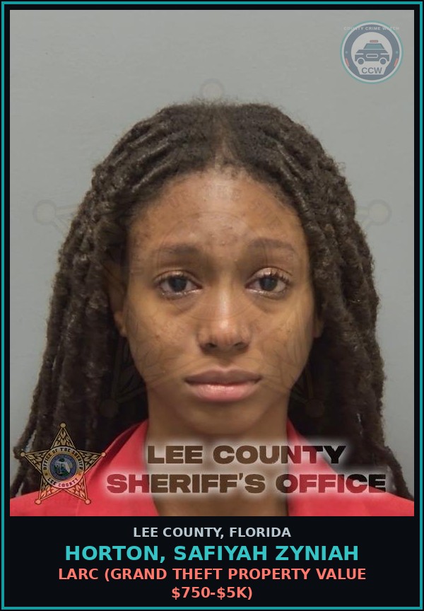 Booking mugshot of HORTON, SAFIYAH ZYNIAH in Lee County