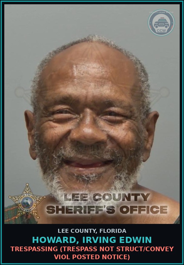 Booking mugshot of HOWARD, IRVING EDWIN in Lee County